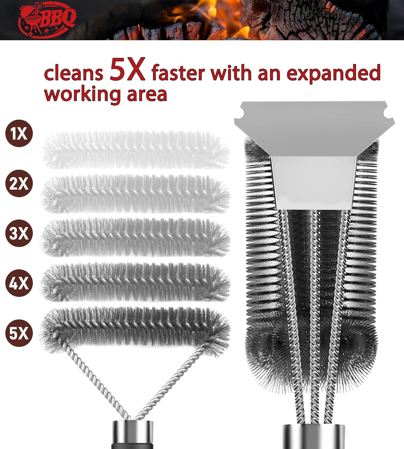Thumbnail 3 de TNTOR Grill Brush: 3-in-1 Cleaning Brush with Stainless Steel Scraper