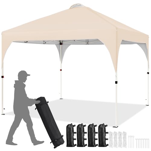 Detalle de Yaheetech Carpa Plegable 3x3m Beige: cenador impermeable para 8-10 personas con ventilación y bolsa con ruedas