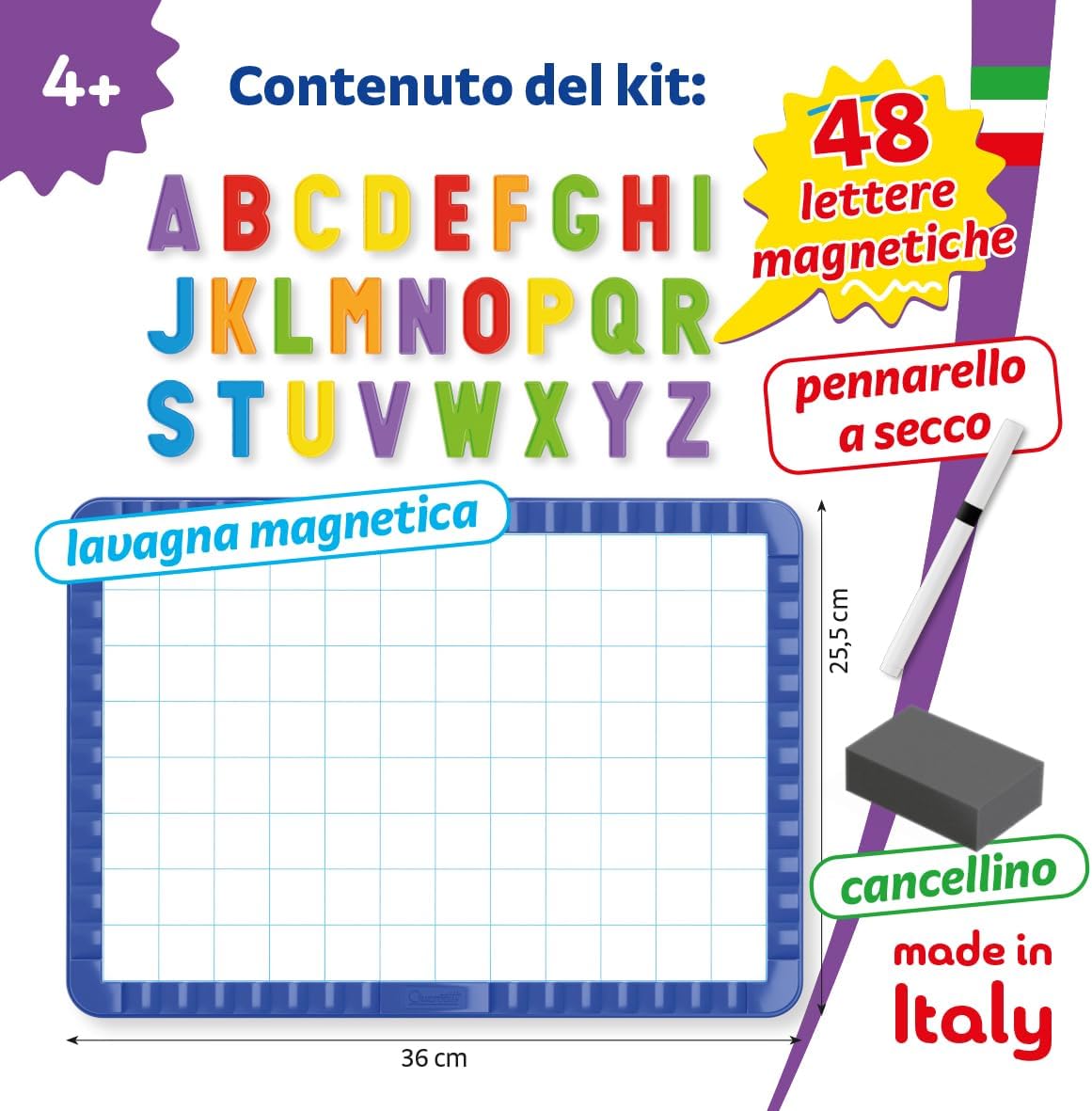 Thumbnail 4 de Quercetti Magnetino Letters Basic: lavagna magnetica con 48 lettere colorate per imparare l’alfabeto