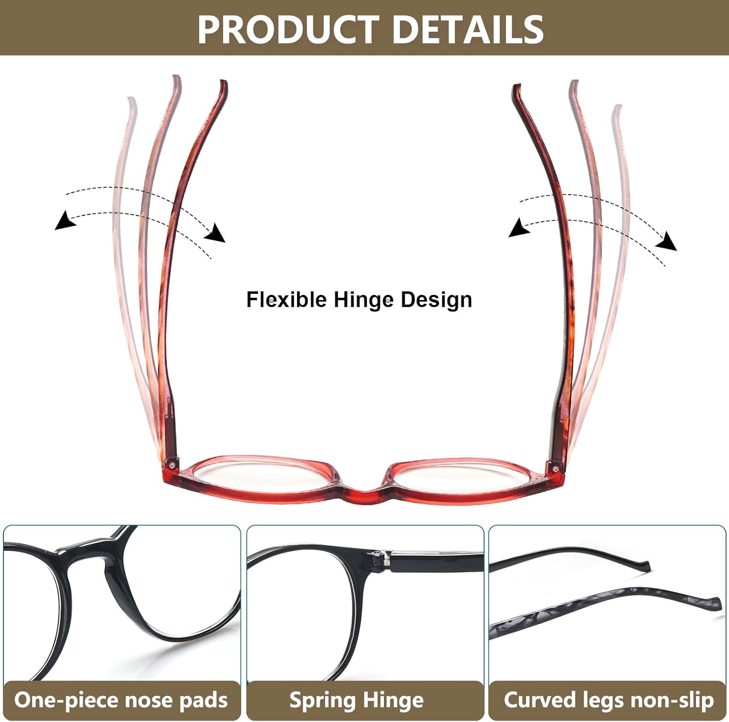 Detalle de ZONLON 5 Pack Retro Reading Glasses with Blue Light Blocking Lenses
