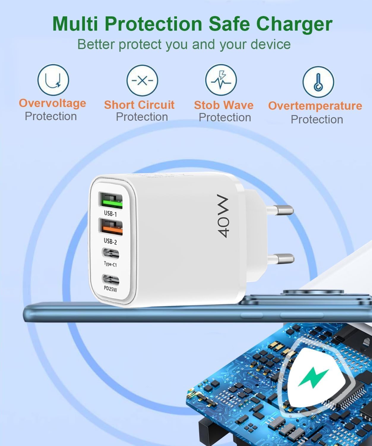 Thumbnail 6 de EU Travel Adapter Charger with 2 USB‑C and 2 USB‑A Ports