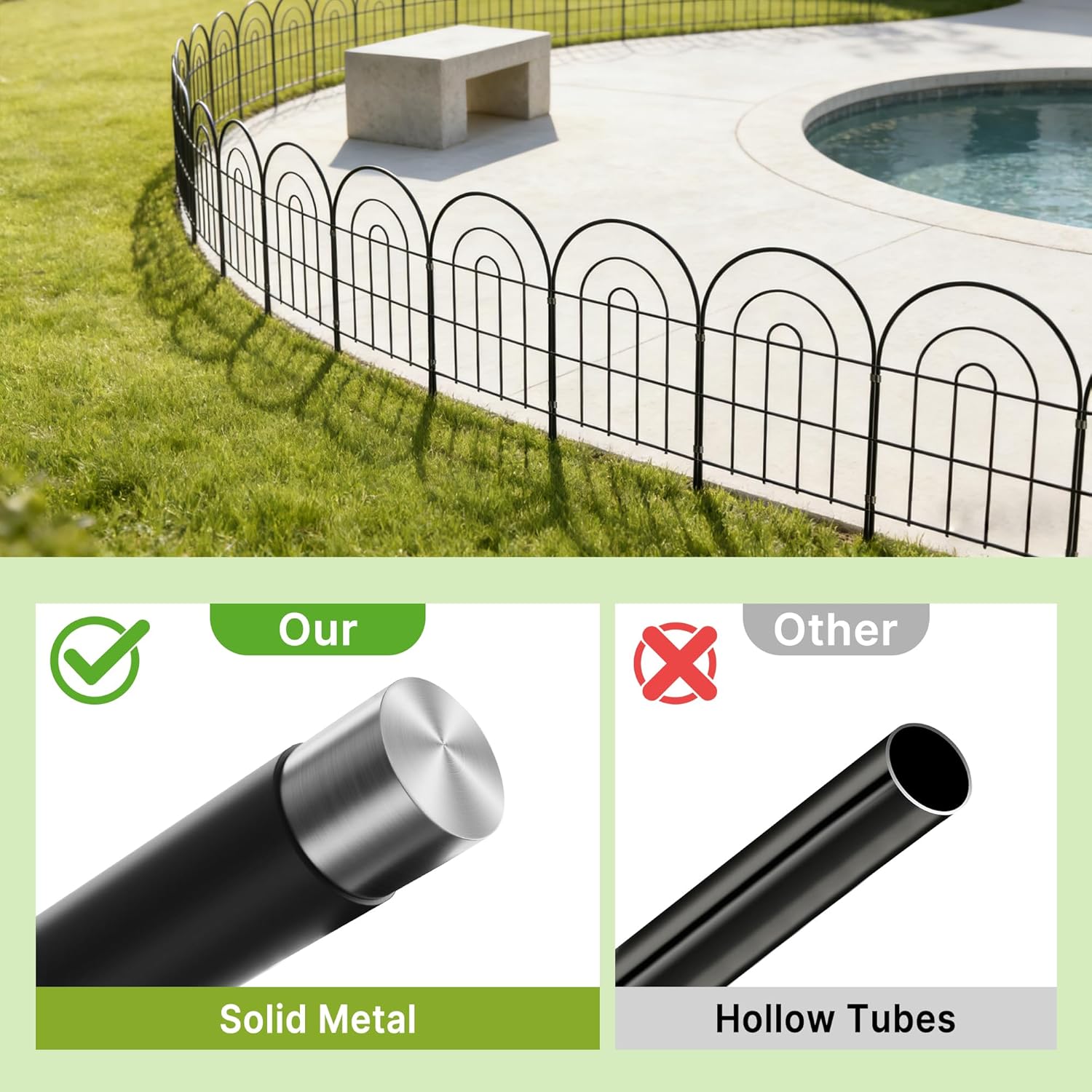 Detalle de Thealyn Metal Garden Fence 60cm H x 33cm W (25 Panels, 8.2m Total) No-Dig Outdoor Border Fence for Flower Beds, Yard, and Dog Enclosures