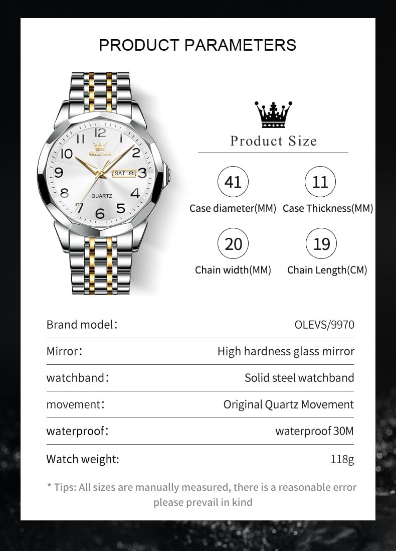 Detalle de Montre homme OLEVS quartz index “diamants” en acier inoxydable étanche lumineuse avec date