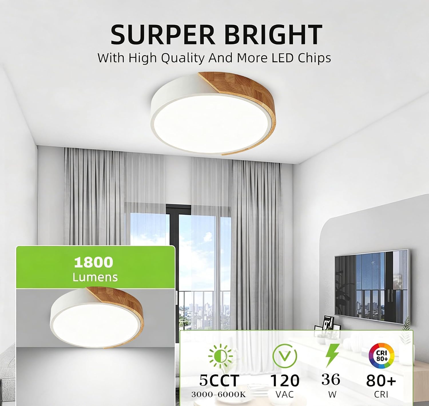 Detalle 1 de DODOPEN LED flush-mount ceiling light 15.8-inch