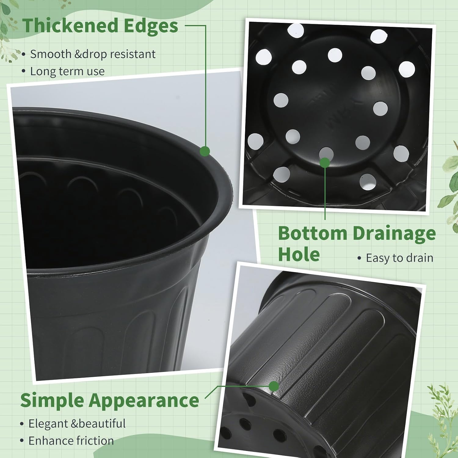 Detalle 2 de SLMKHHU 3-Gallon Nursery Pots, 40-Pack, 10.4-Inch with Drainage Holes