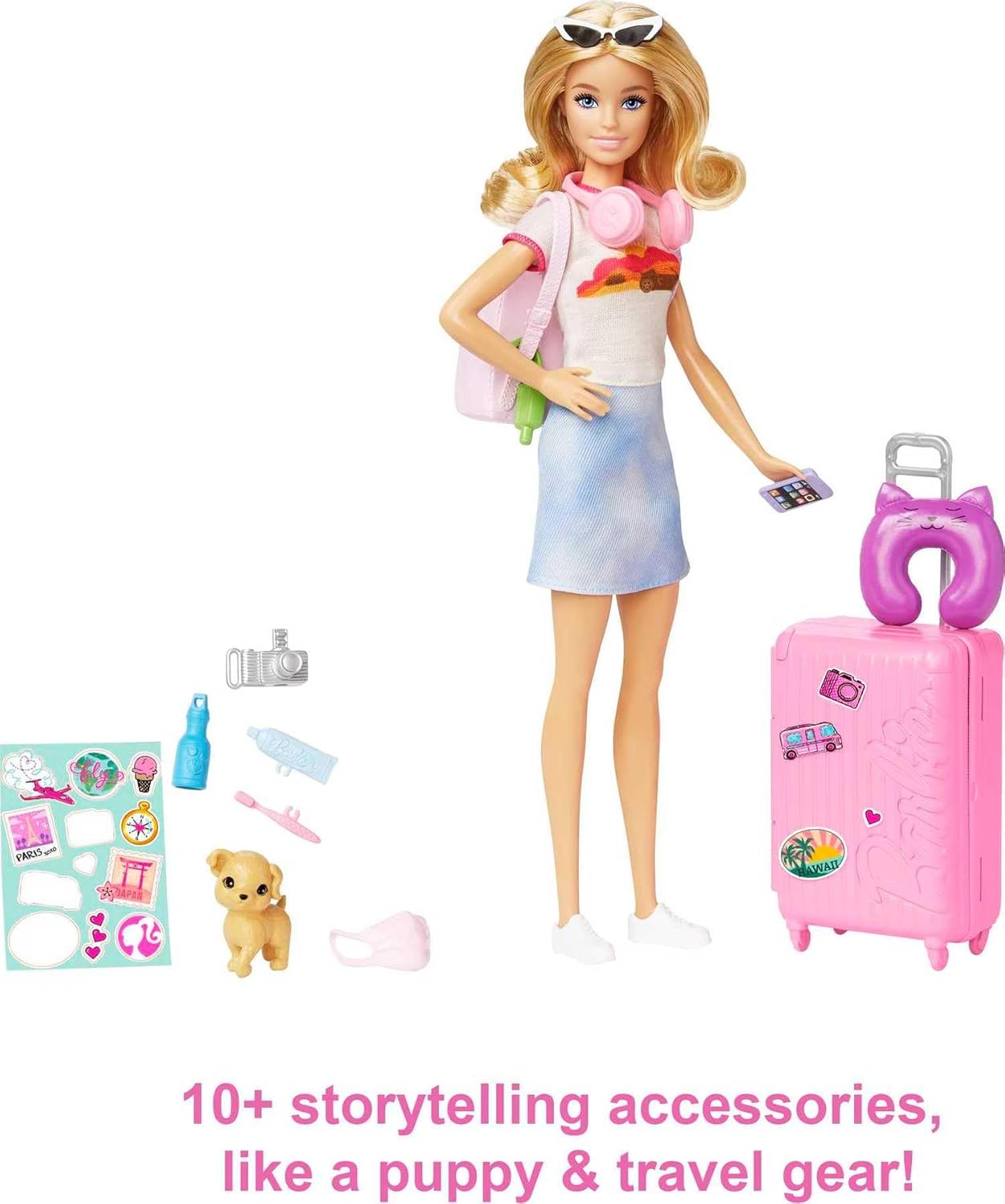 Detalle de Barbie Malibu: Set da viaggio con bambola, cagnolino e oltre 10 accessori – valigie funzionanti