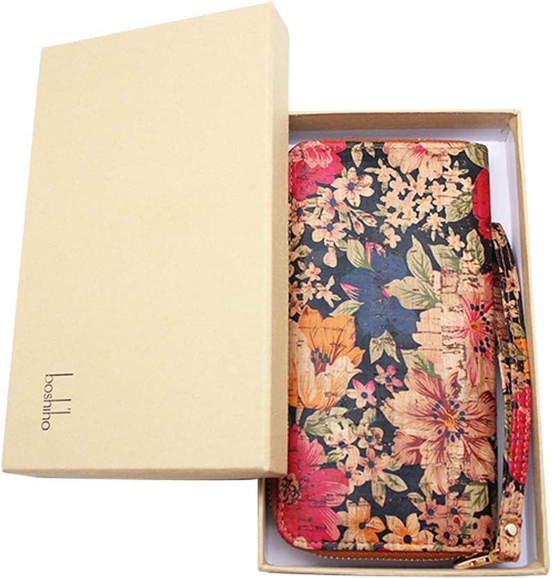 Detalle de Boshiho Women's Cork Wallet: A Practical Vegan Long Purse with RFID Protection