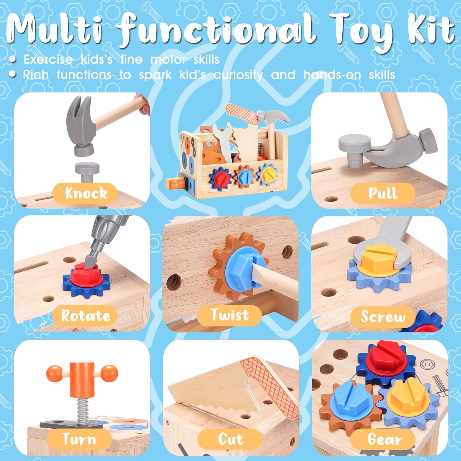 Thumbnail 5 de REXBETI Kids Tool Set with Electric Drill (43-Piece Wooden Toddler Bench)