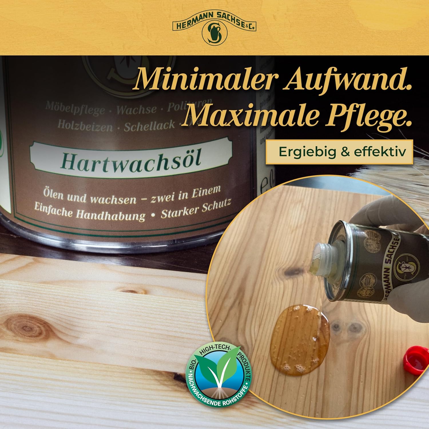 Detalle de Hermann Sachse Huile‑cire dure incolore 250 ml pour bois 🪵