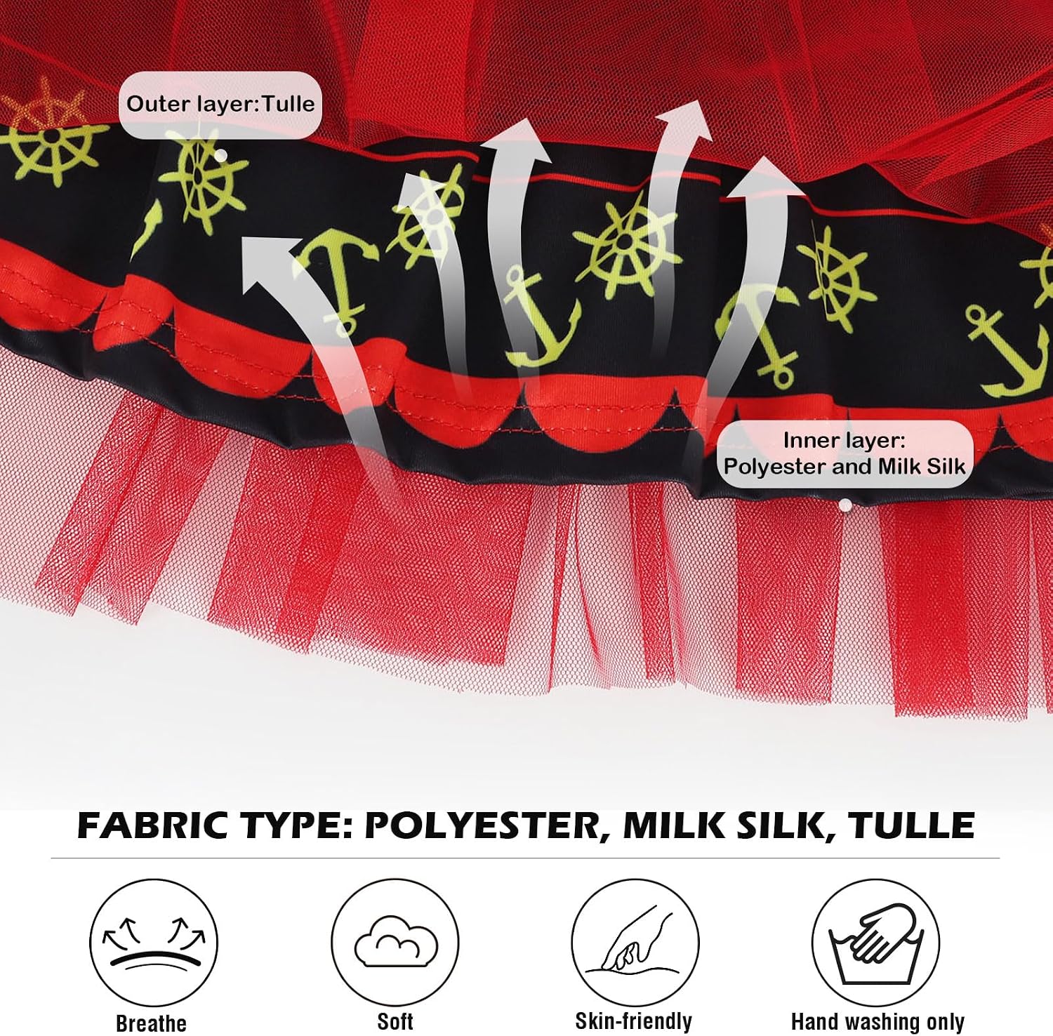 Detalle de Girls Pirate Costume Tulle Dress with Flutter Sleeves and A-Line Skirt