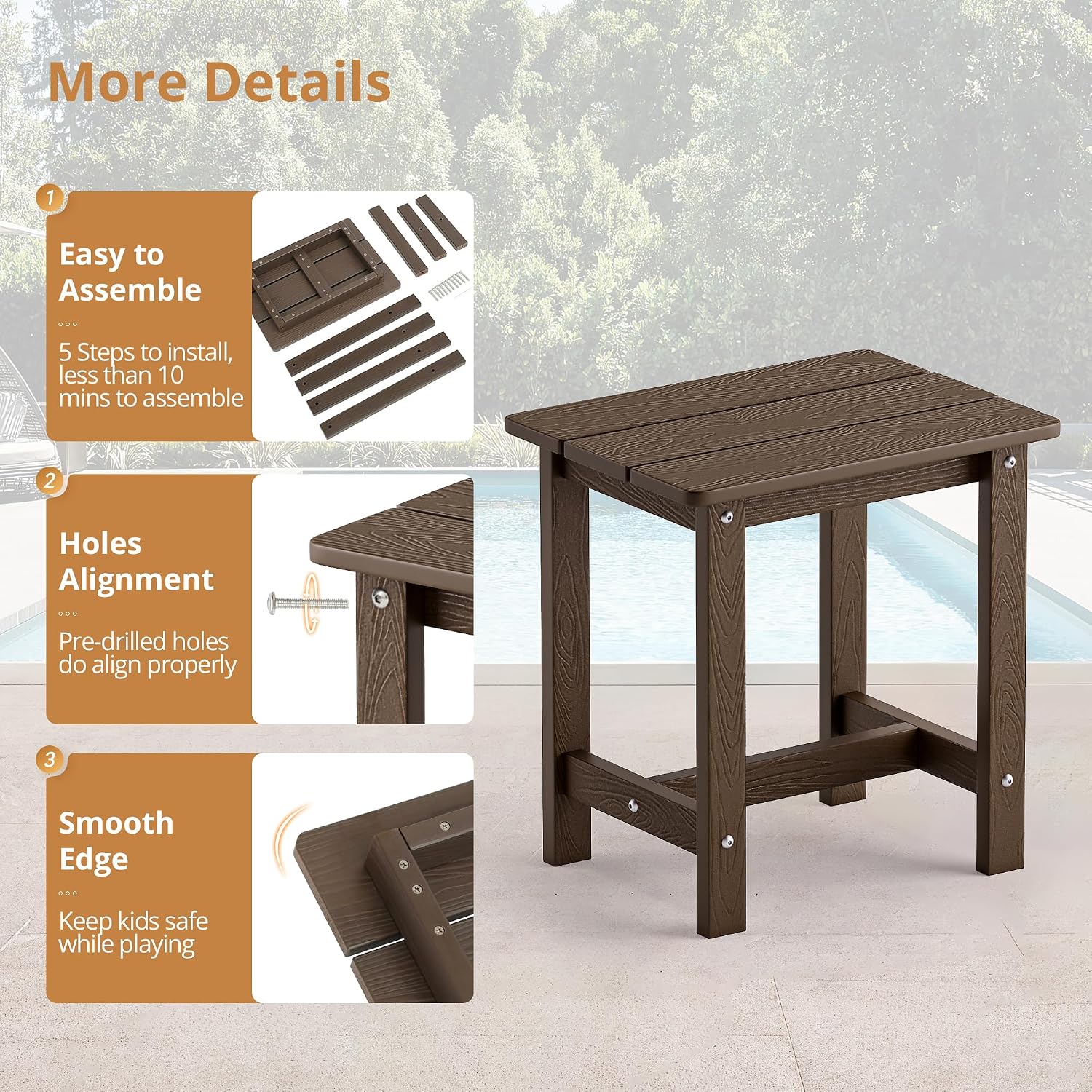 Thumbnail 6 de LUE BONA HDPS Outdoor Side Table, Dark Brown, 16.1-Inch