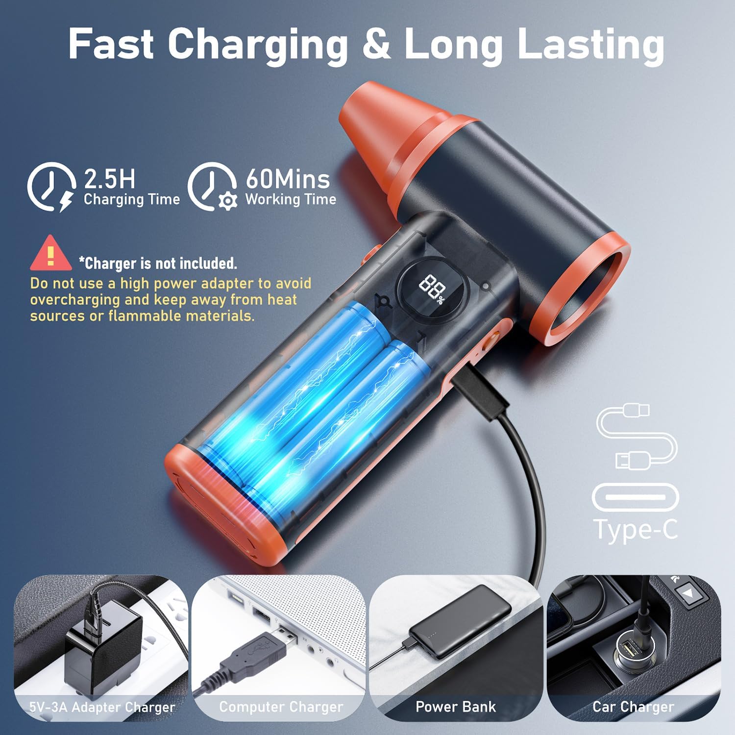Detalle 2 de Larkeey Compressed Air Duster: 130000RPM Rechargeable Mini Jet for PC, Keyboard, Car and Home