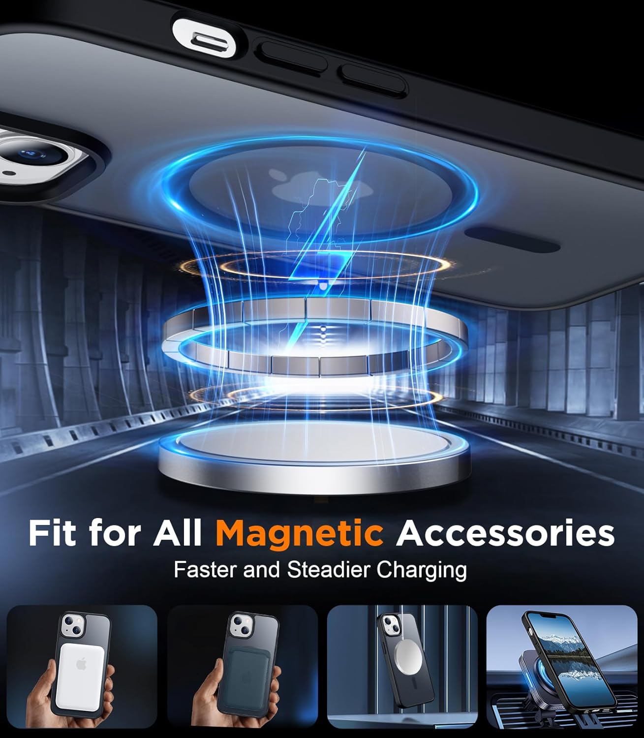 Thumbnail 4 de SPIDERCASE Magnetic Translucent Matte Case with Tempered Glass for iPhone 13/14 (6.1\") — Black