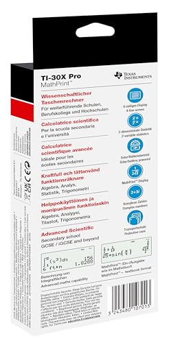 Detalle de Texas Instruments TI-30X Pro MathPrint Schulrechner – 4-zeiliges Display, Solar- und Batteriebetrieb, Schwarz