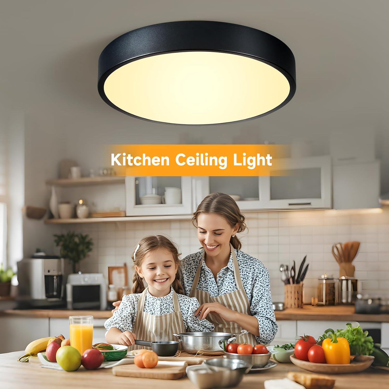 Detalle de HLinghtnet RJ-3001-B1 12-Inch Flush-Mount LED Ceiling Light, 24W, Dimmable 5CCT