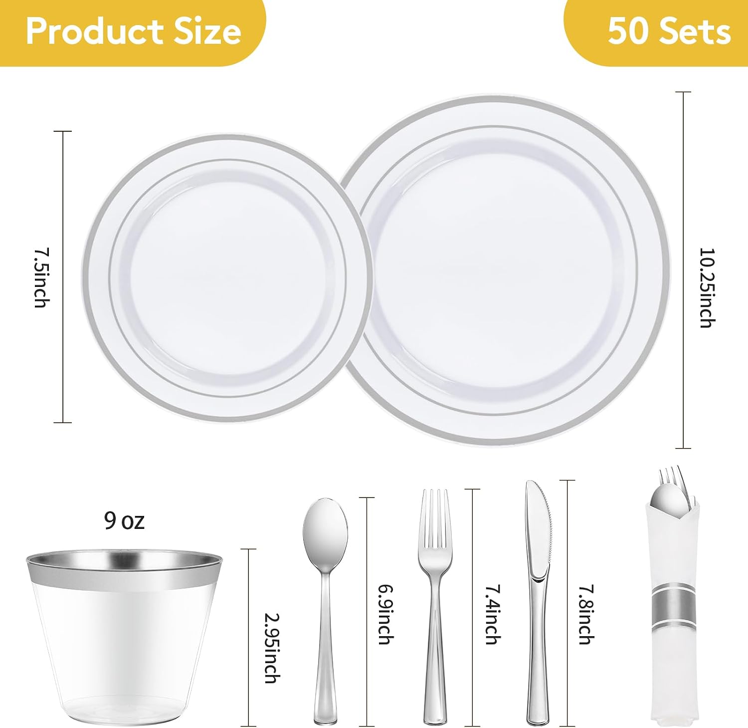 Thumbnail 3 de Goodluck 350 Piece Silver Plastic Dinnerware Set for 50 Guests