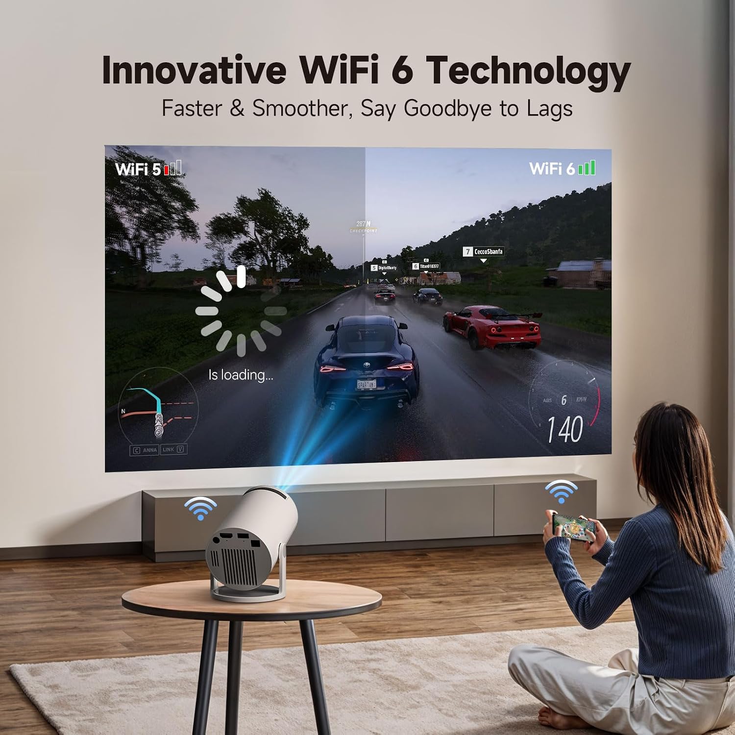 Thumbnail 4 de INMOZATA Mini Projector with Built-in Android TV (4K/1080p), Bluetooth 5.4, Wi‑Fi 6, and Auto Keystone