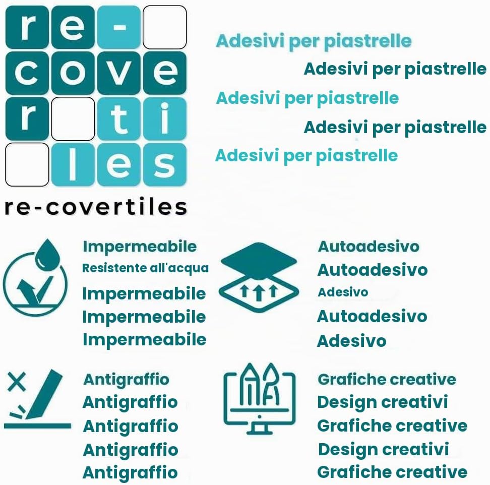 Detalle de RE-COVERTILES: Adesivi per Piastrelle Bagno e Cucina – 10 pezzi 20x20 cm, PVC impermeabile