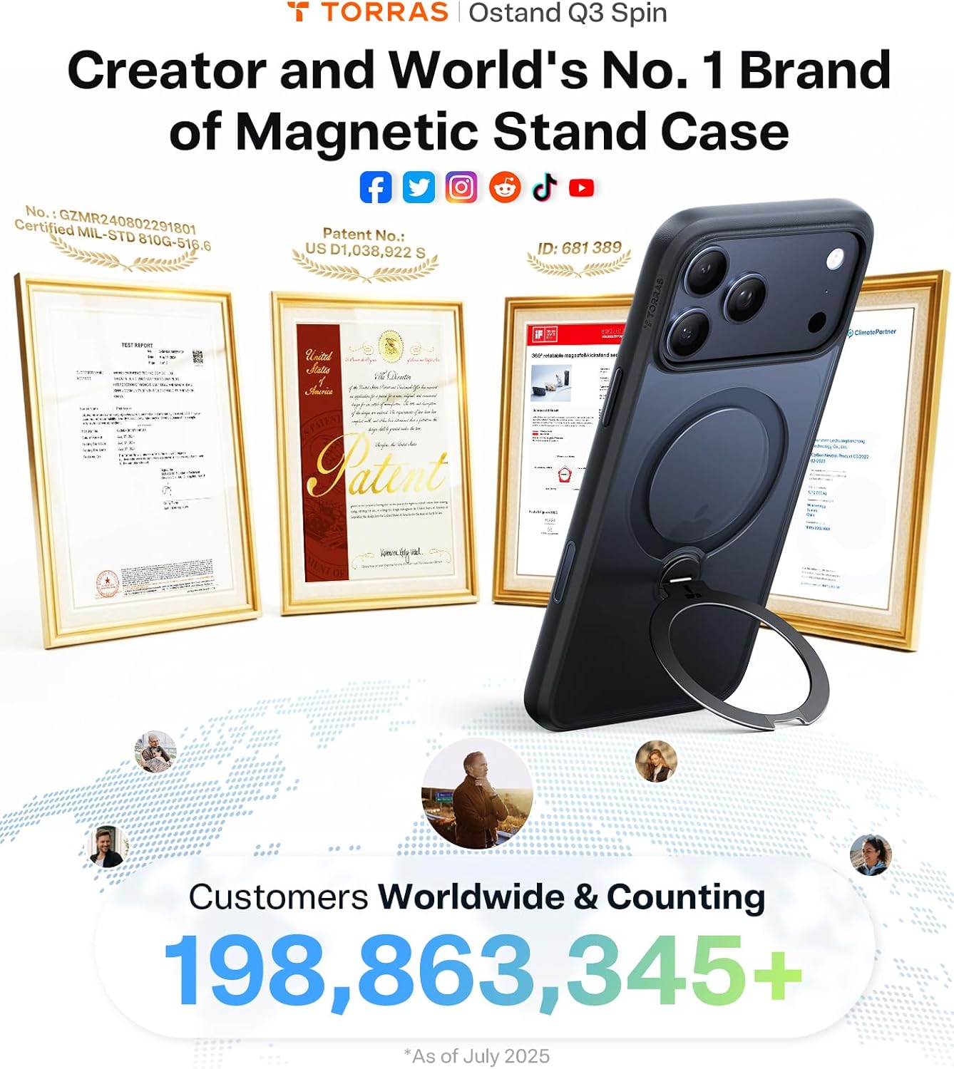 Thumbnail 1 de TORRAS Ostand Q3 Spin for iPhone 17 Pro Case with 360° rotating ring stand and MagSafe – Black