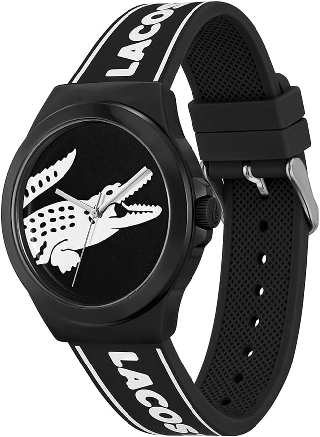 Detalle 2 de Lacoste Analog Quarzuhr NEOCROC für Herren – 42 mm Gehäuse, schwarzes Zifferblatt, Silikonband