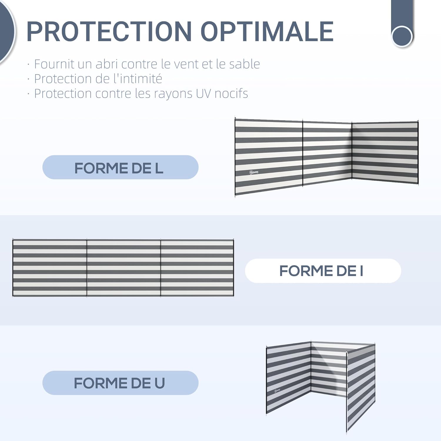 Detalle de Outsunny Paravent brise-vent de camping pliable 540 x 150 cm (gris et blanc)