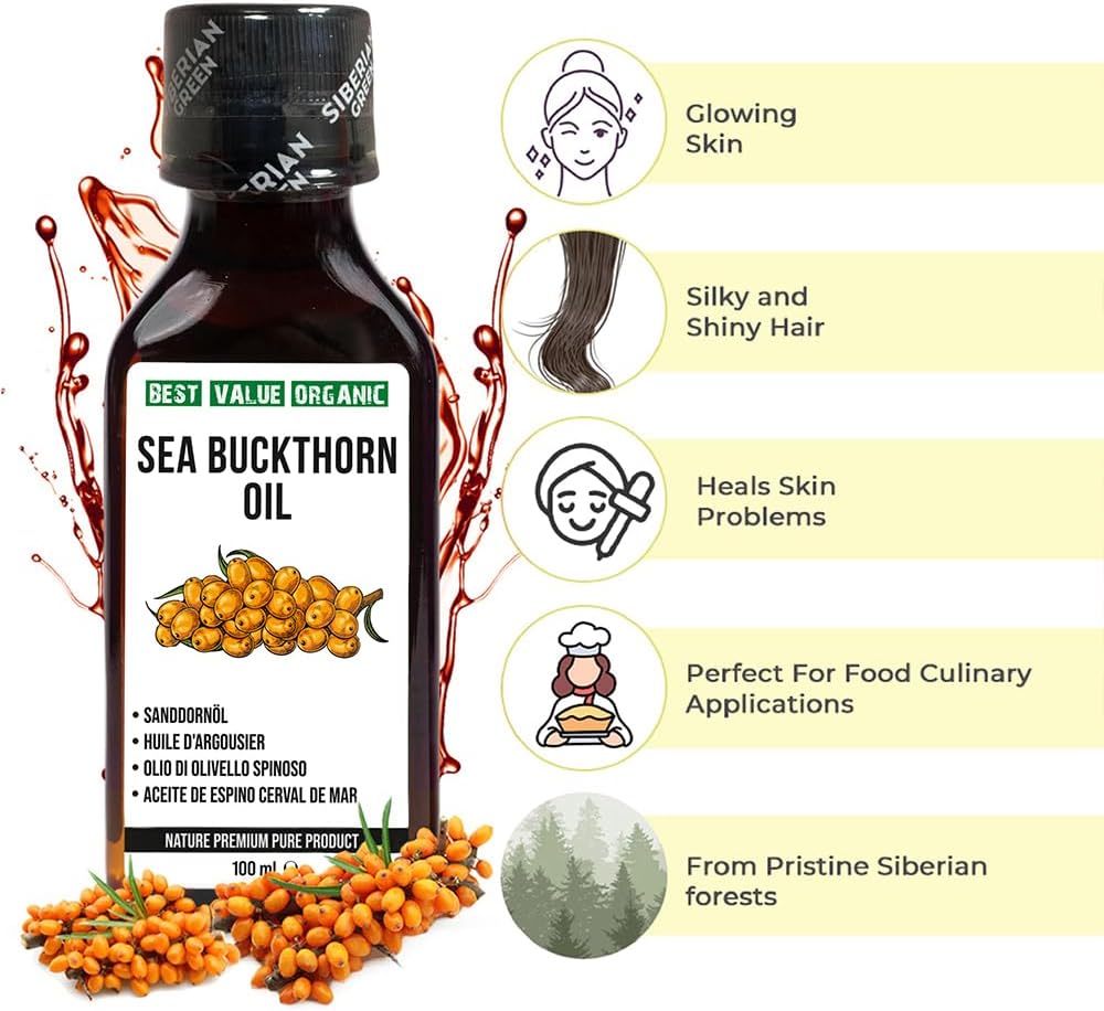 Detalle 2 de Siberian Green Sea Buckthorn Oil, Cold-Pressed, Unrefined, 100 ml
