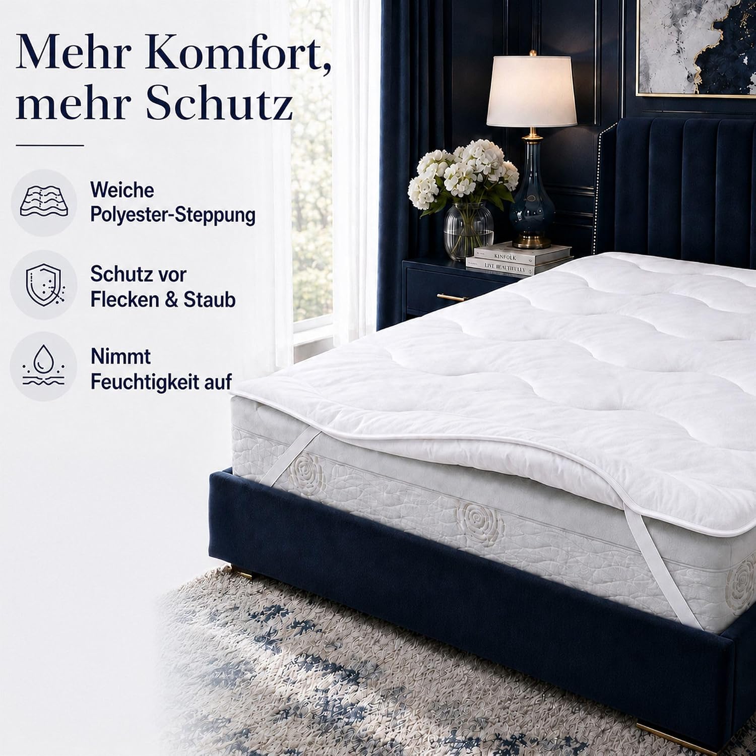 Detalle de Amazinggirl bäddmadrass 160x200 cm – kviltat madrasskydd i polyester