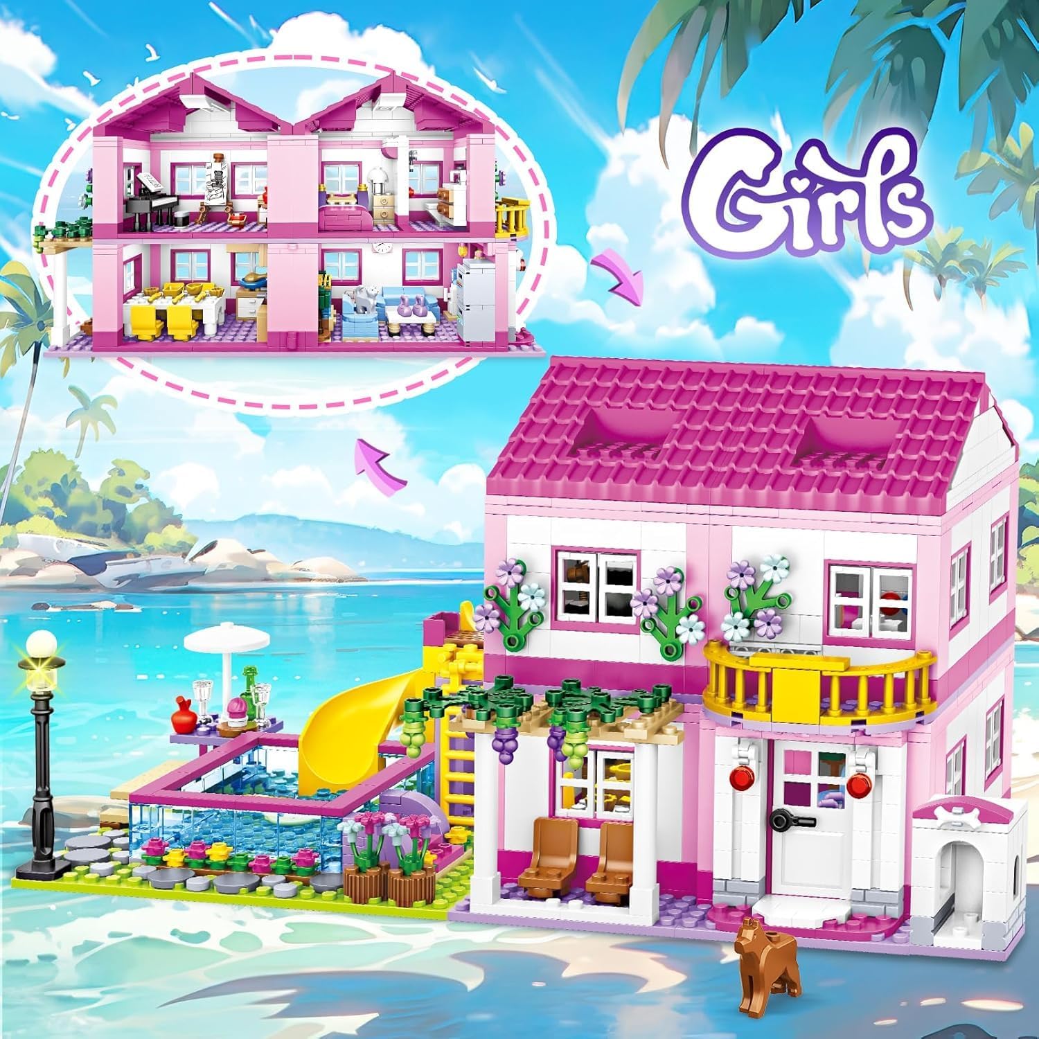 Detalle de TOY PLAYER Friends Pink Villa 1523 Steine