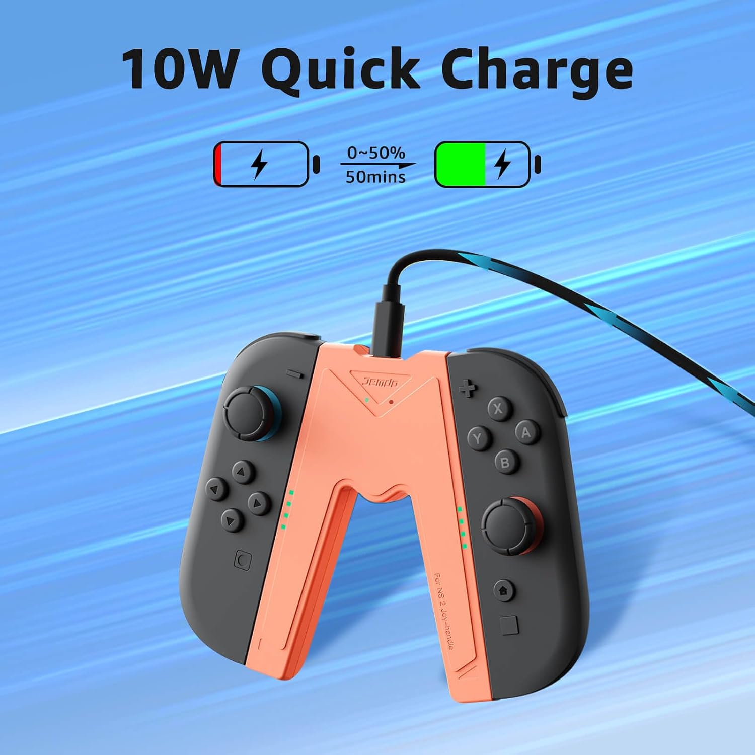 Thumbnail 2 de JEMDO Magnetic Switch 2 Charging Grip for Joy Con 2 (Orange) – LED ergonomic controller grip with USB-C cable
