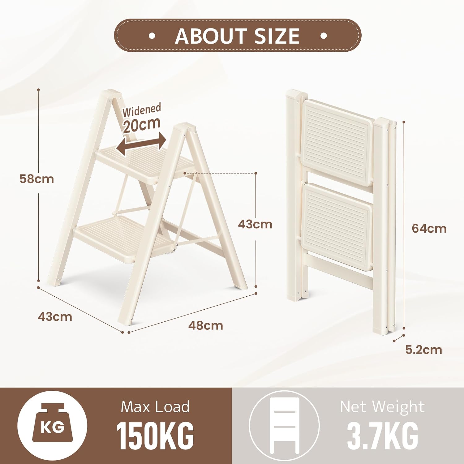 Thumbnail 6 de GameGem 2 Step Ladder: 2 Step Stool for Adults in Cream White