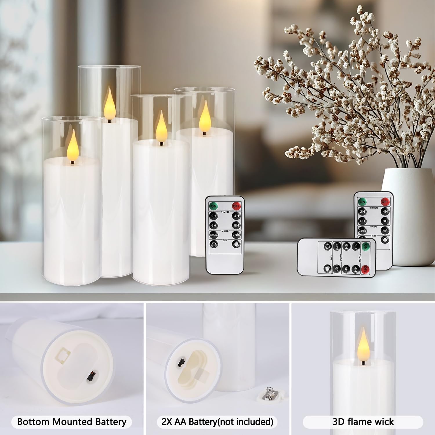 Detalle de CLTNIKET hi681 Acrylic LED Flameless Candles, 24-Pack with Remote Timer