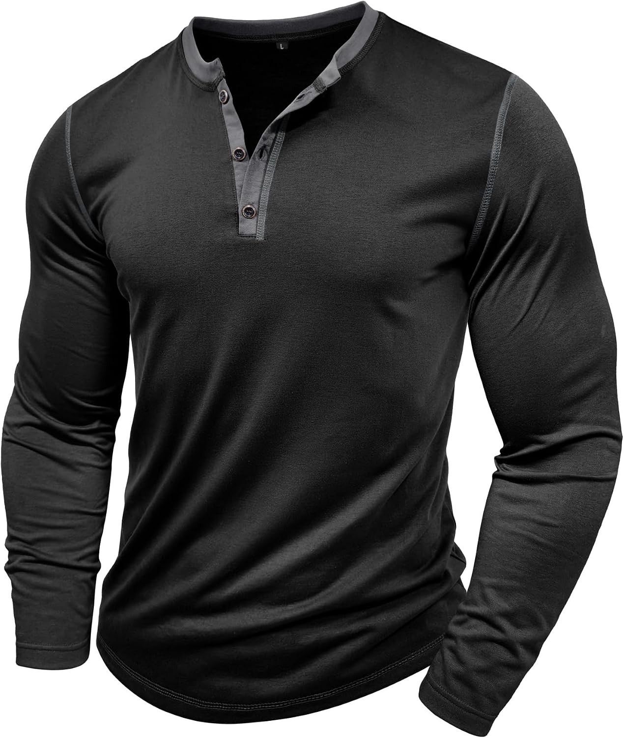 Detalle de Henley Shirt Herren Langarmshirt mit V-Ausschnitt aus Baumwollmischung