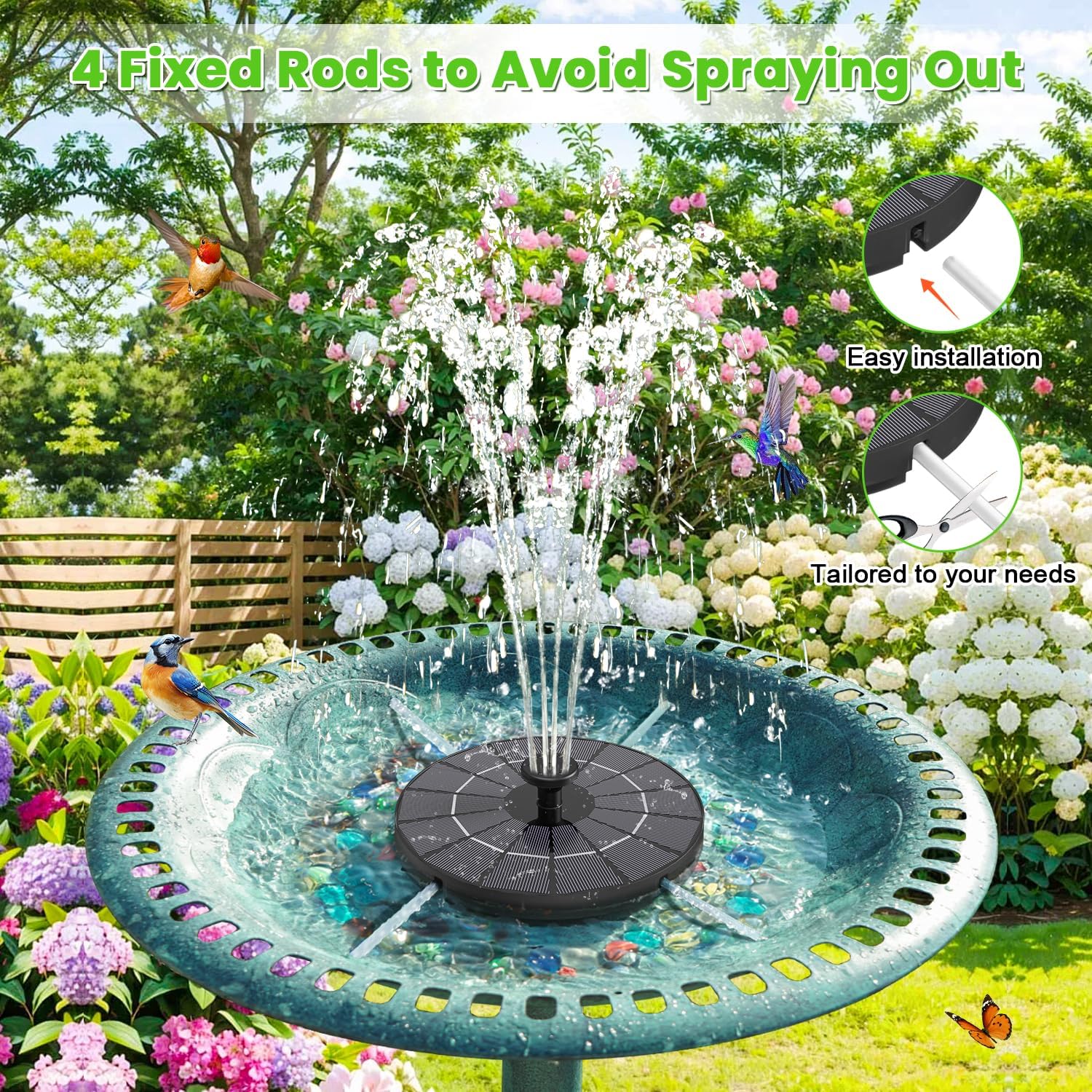 Thumbnail 4 de SZMP Solar Fountain 3.5W Solar-Powered Bird Bath Pump with 2000mAh Battery and 8 Nozzles