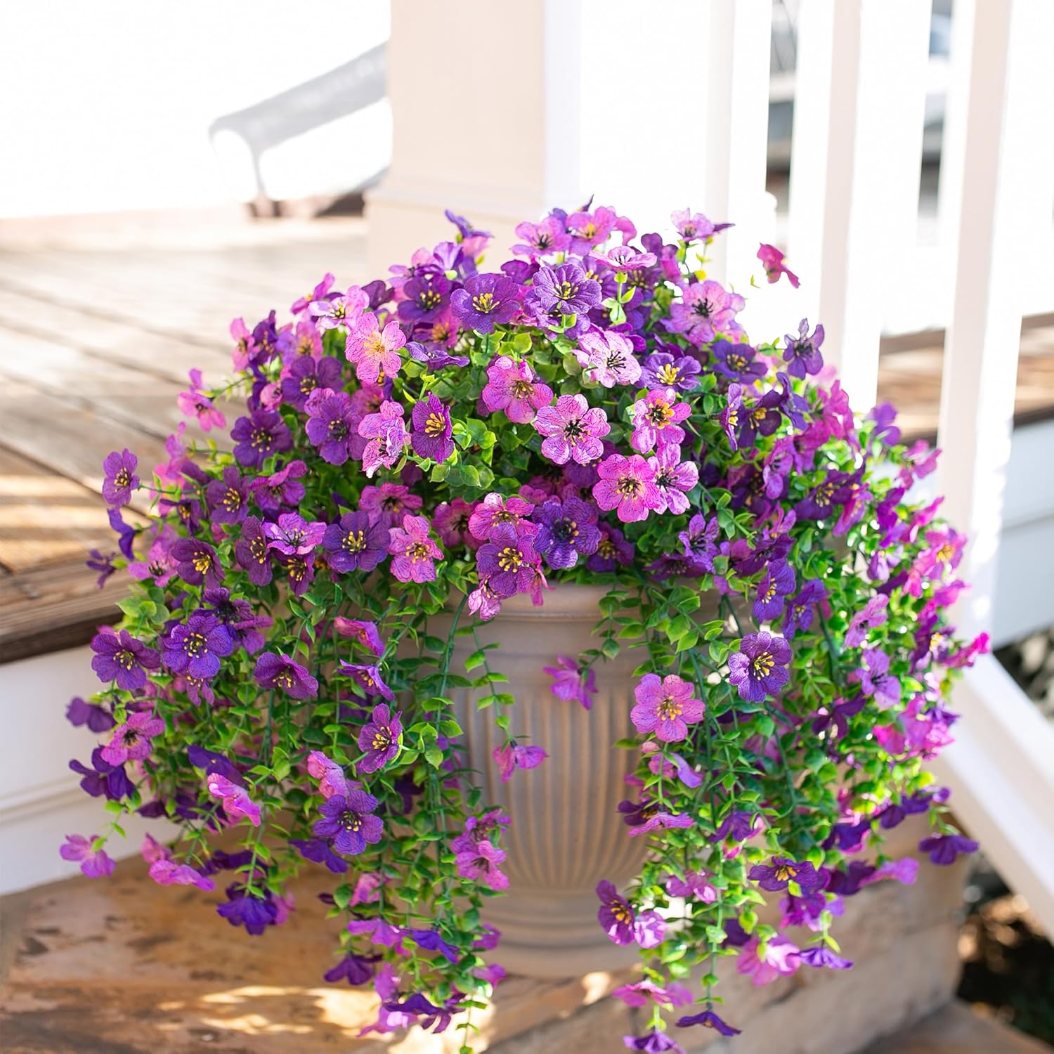 Thumbnail 5 de HyeFlora Outdoor Artificial Flowers, 2-Pack Dark Purple & Purple Hanging Flowers