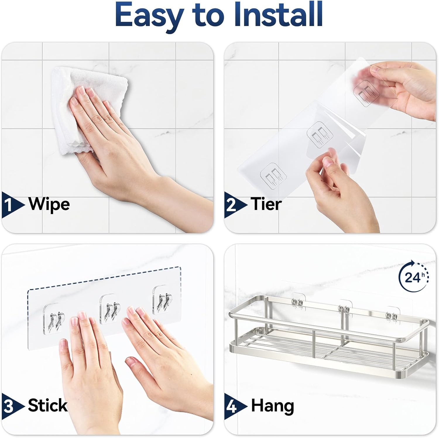 Thumbnail 6 de YASONIC Duschablage ohne Bohren (2er-Set) mit 2 Haken – rostfreies Duschregal Large in Silber