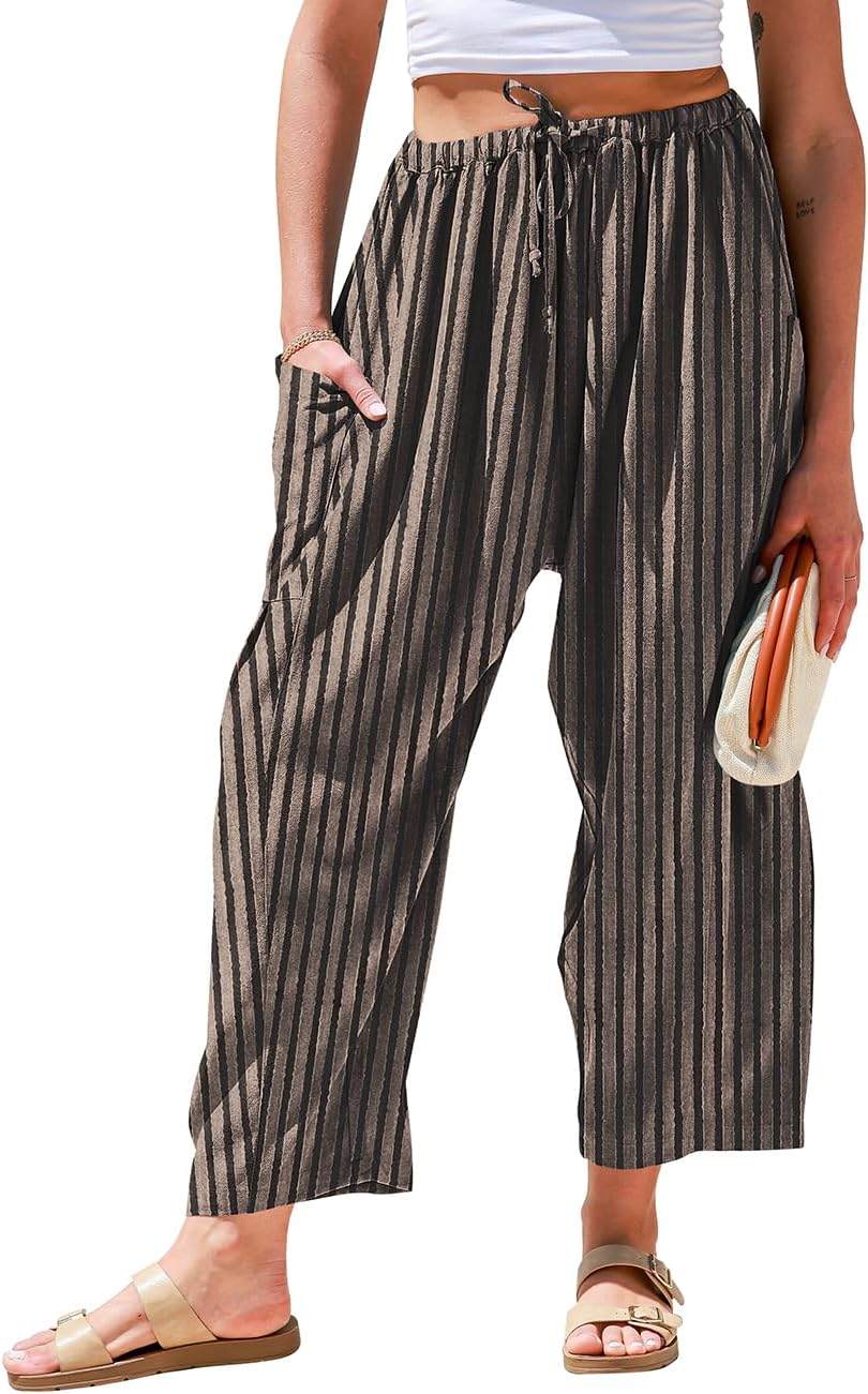 Thumbnail 6 de TARSE Womens Linen Wide Leg Pants with Pockets — Casual Beach-Ready Palazzo Harem Pants