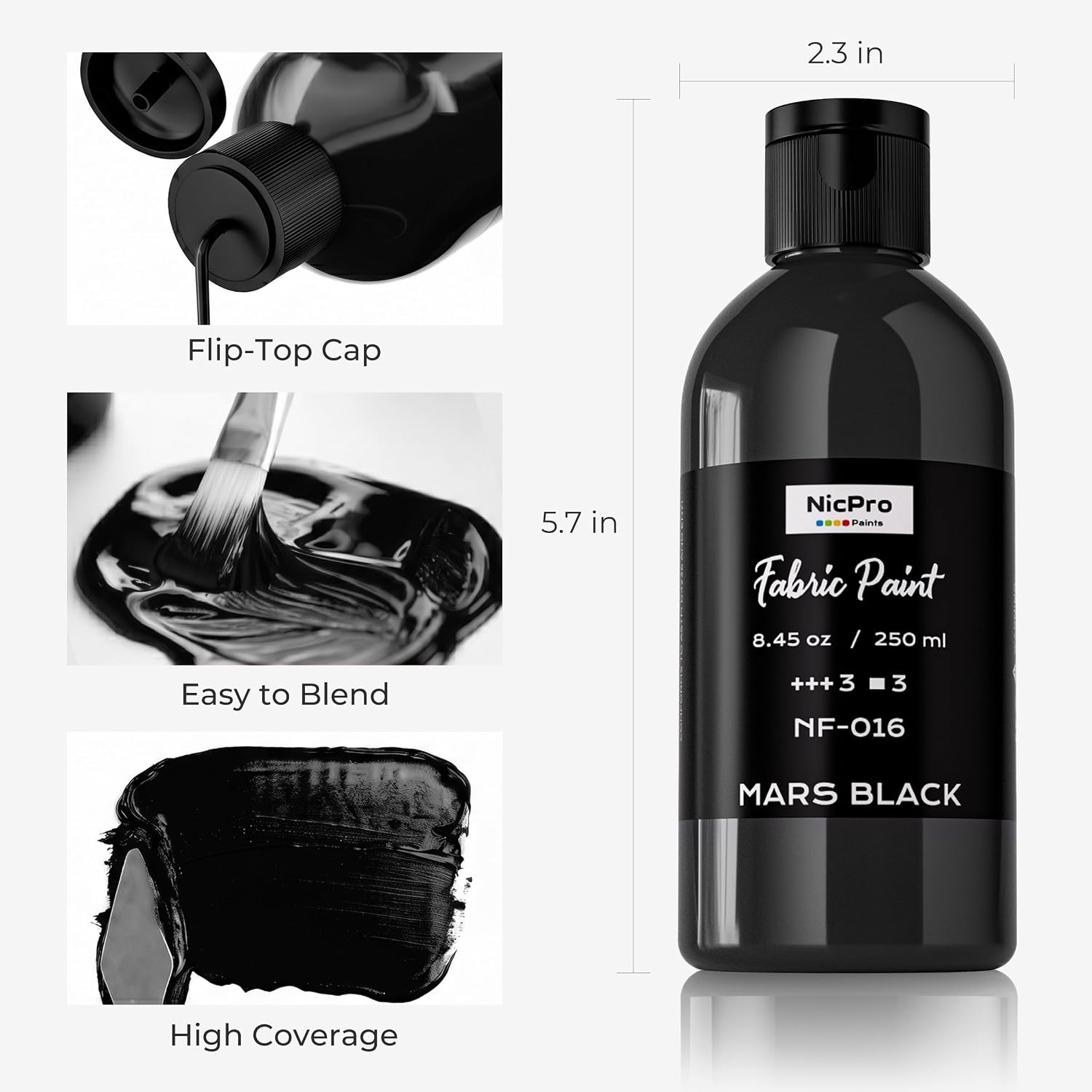 Thumbnail 1 de Nicpro Textilfarbe Schwarz, 250 ml – dauerhaft, waschfest und vielseitig einsetzbar