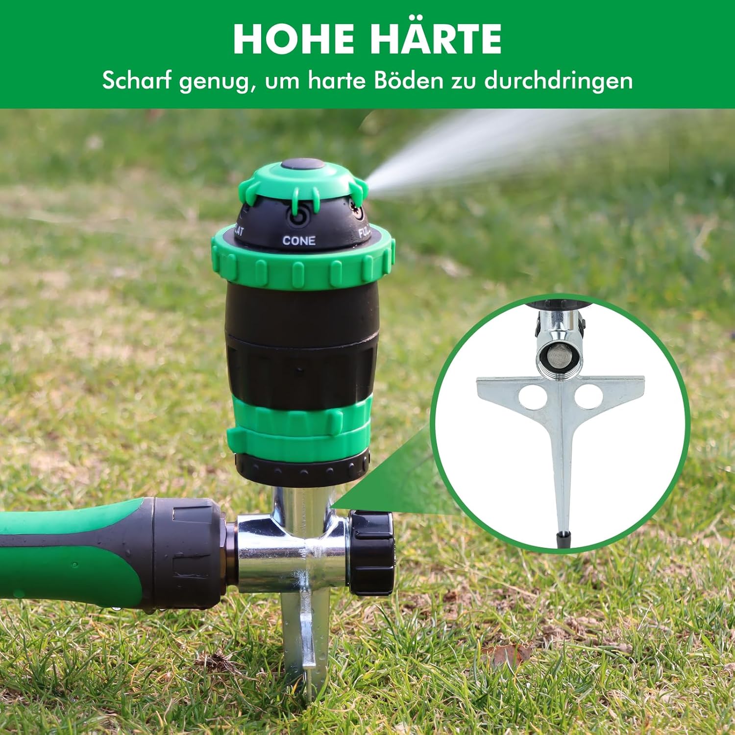 Thumbnail 6 de RESTMO Getriebe-Sprinkler 2er-Set mit Metallspike-Basis – 15 m Reichweite, 180 m² Abdeckung, 5 Sprühmuster