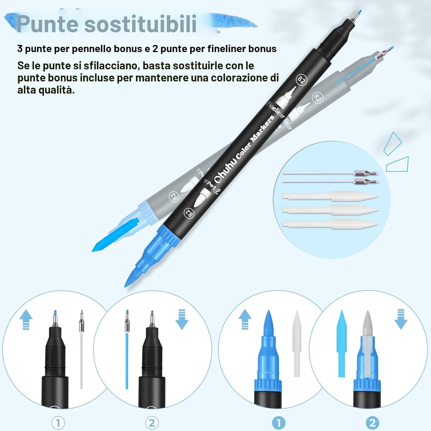 Thumbnail 6 de Ohuhu Brush Pen Lettering – set di 60 pennarelli a doppia punta (fine 0,4 mm + pennello 1–6 mm) per lettering, journaling e acquerello