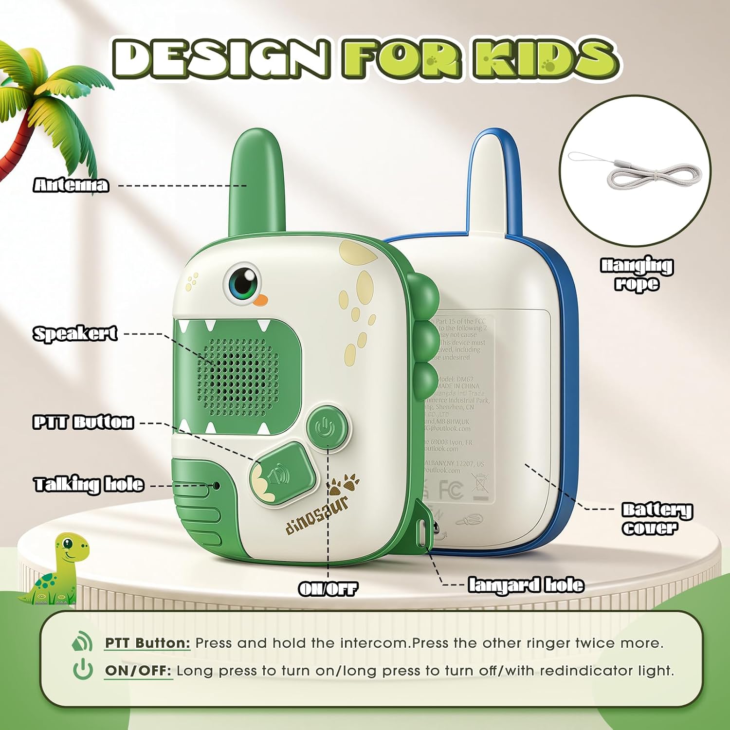 Detalle de Wootoy Walkie Talkies: Dinosaur Toy Two-Way Radios for 3–10 Year Olds