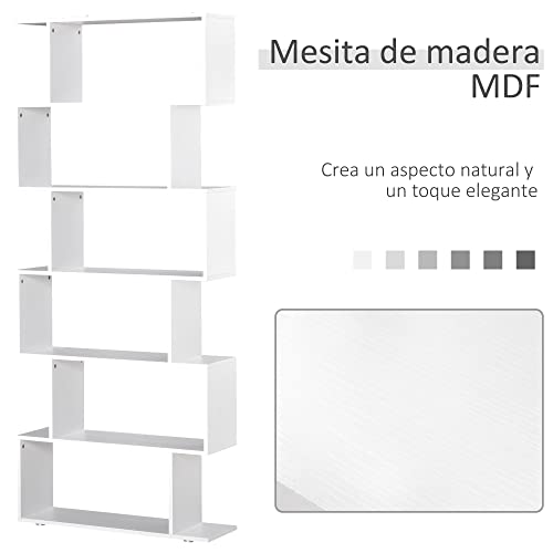 Thumbnail 4 de HOMCOM Estantería Librería S de Madera, 6 Estantes Blanco
