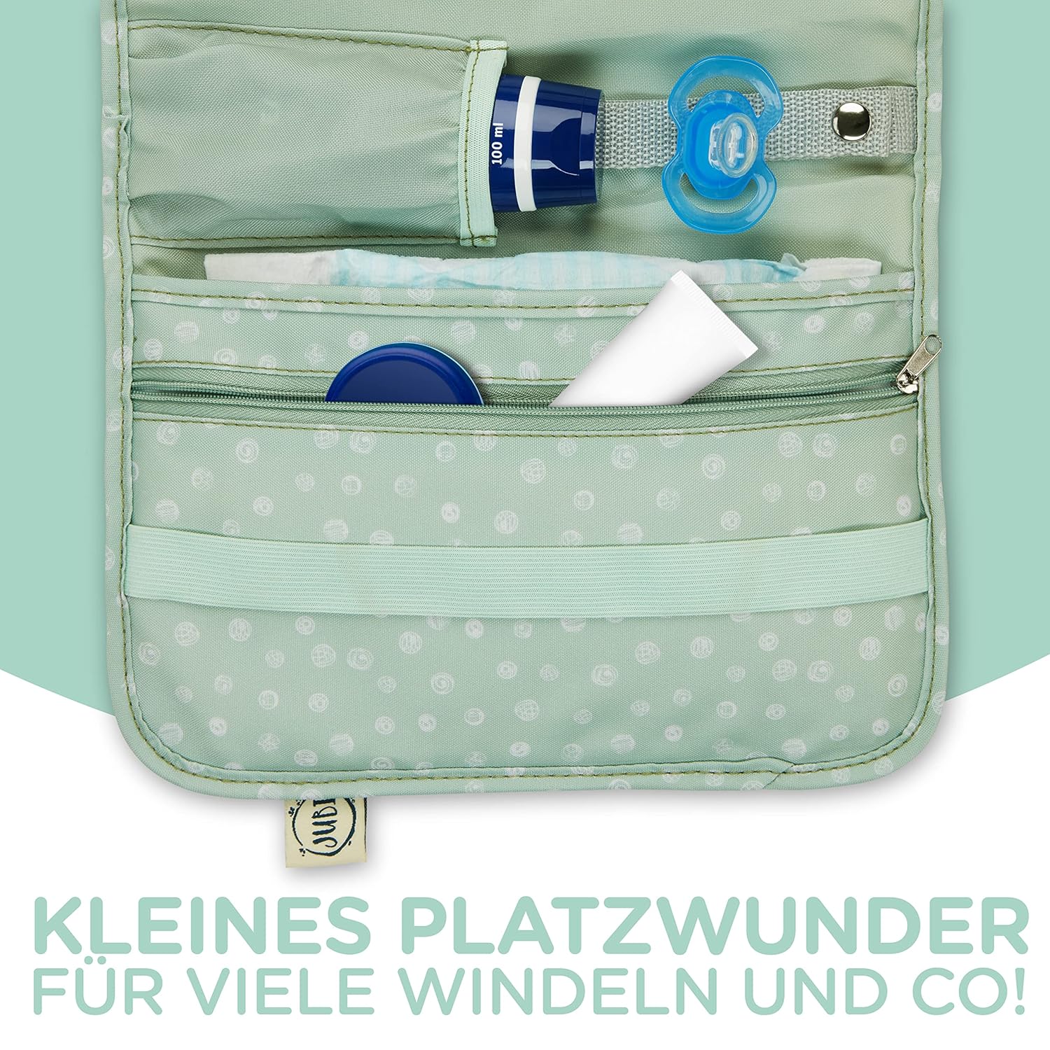 Thumbnail 3 de Jubi Windeltasche mit Wickelunterlage für unterwegs – Mint mit Punkten, Klettverschluss