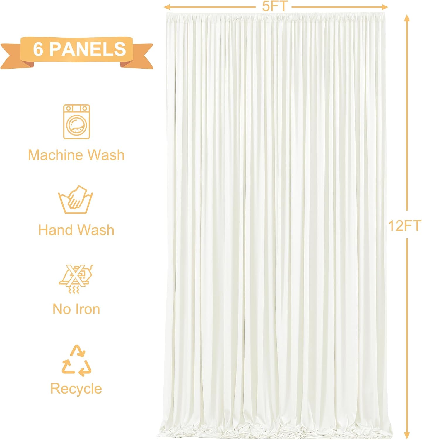 Thumbnail 5 de 6 Panels Ivory Backdrop Curtains for Wedding Party: 30ft Width, Wrinkle-Free Photo Backdrops