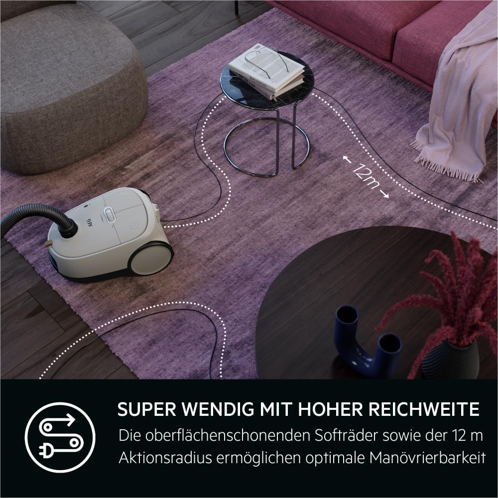 Thumbnail 6 de AEG AB61H6SW Staubsauger mit Beutel – 850 W, 12 m Kabel, Allergy Plus Filtration und 50% Recyclingkunststoff