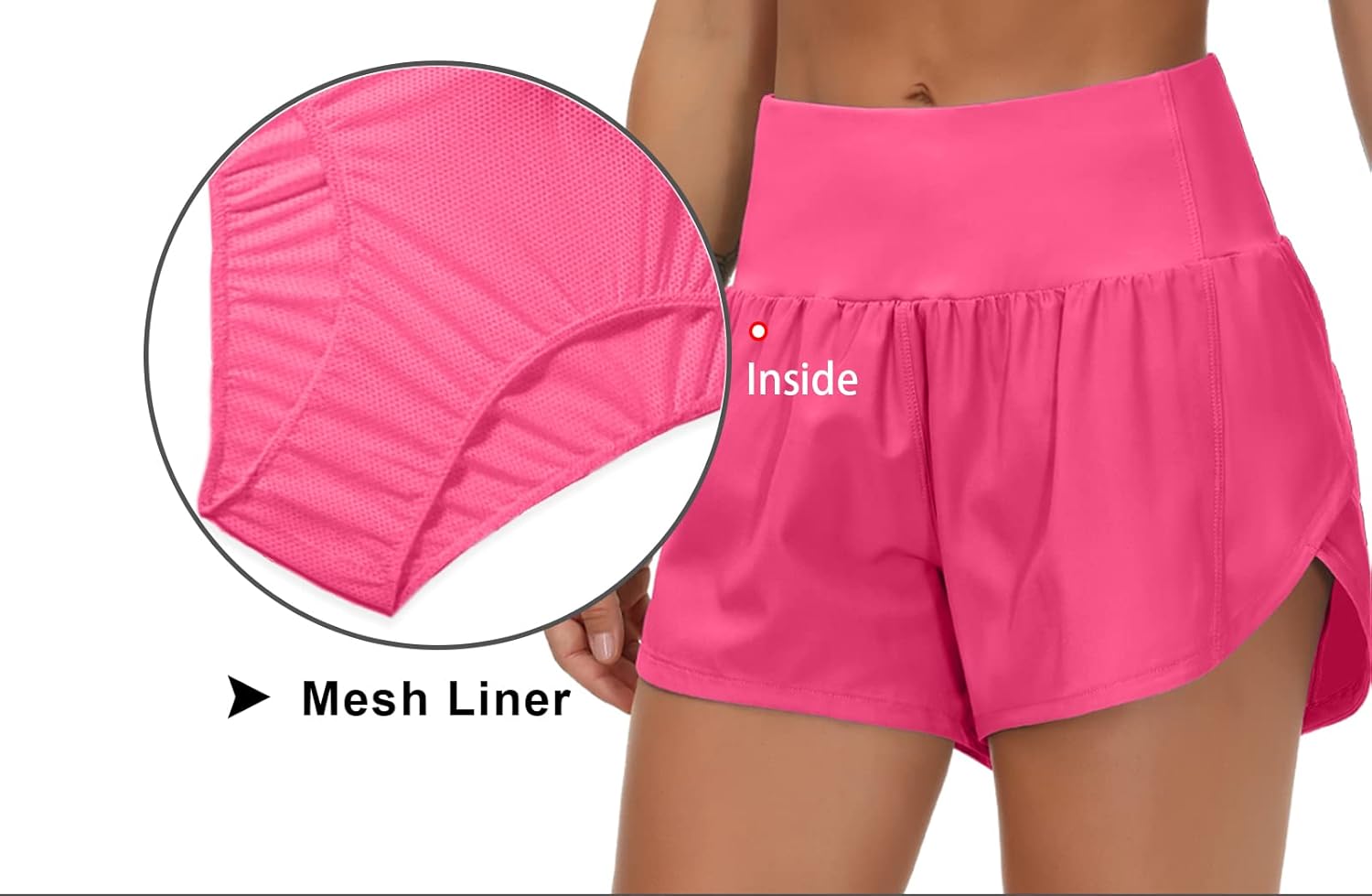 Detalle 2 de THE GYM PEOPLE Women's High Waisted Running Shorts with Mesh Liner and Zipper Pockets