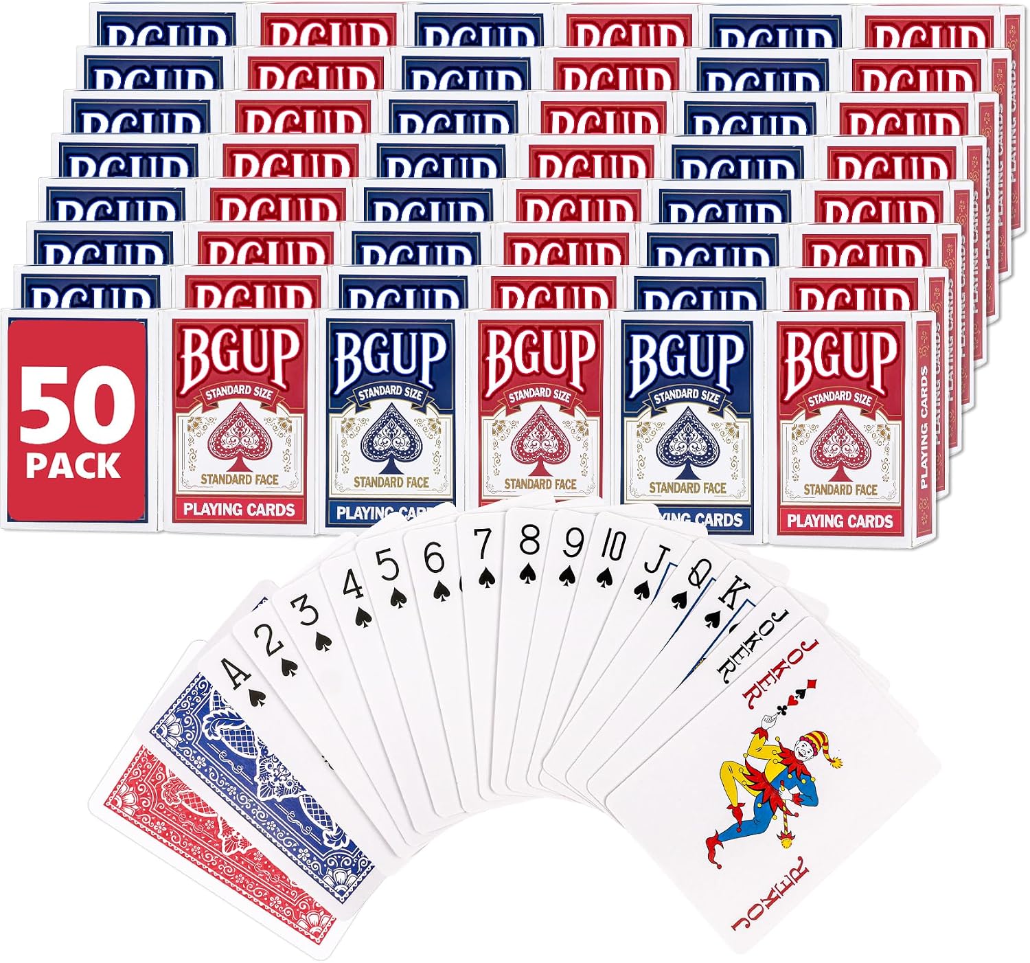Detalle de BGUP Playing Cards: 50 Deck Bulk Standard Size Poker Cards in Red & Blue
