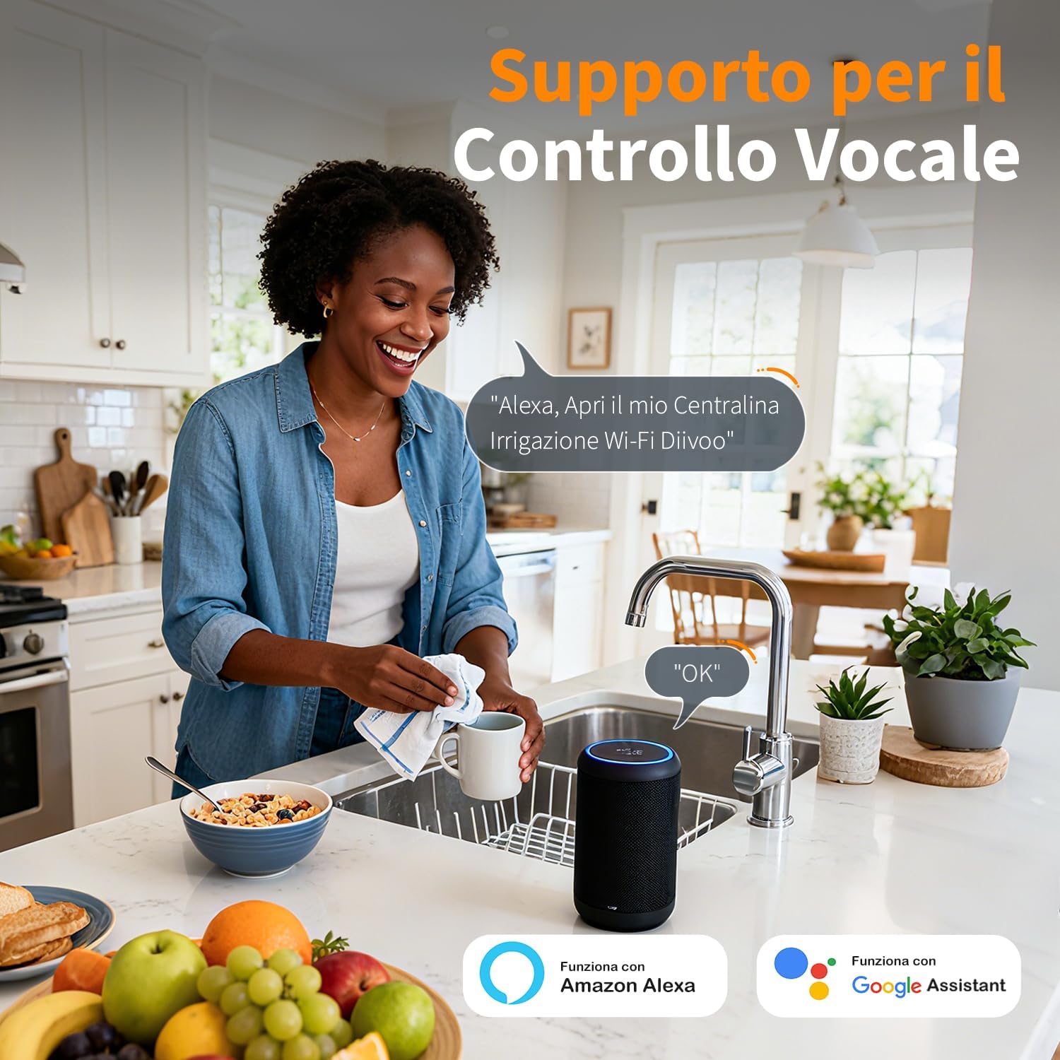 Thumbnail 6 de Diivoo Centralina Irrigazione WiFi con Ingresso/Uscita in Ottone – Controllo vocale e programmazione per Giardino