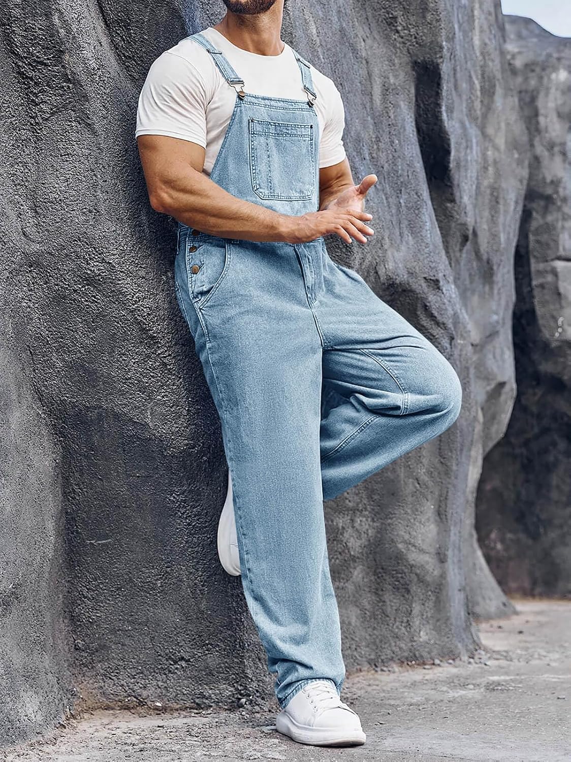 Detalle 2 de Runcati Herren Denim Latzhose Jeans Arbeitshose Jumpsuit