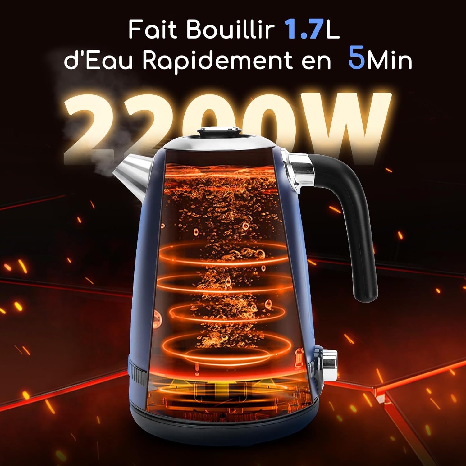 Thumbnail 5 de Aigostar bouilloire électrique à température réglable inox 1,7 L bleu foncé vintage