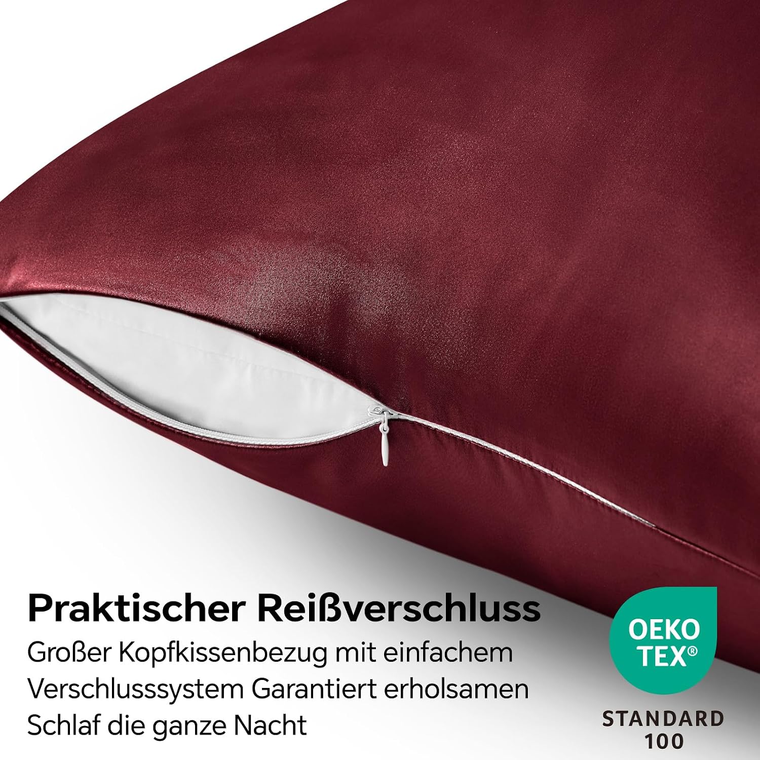 Detalle 2 de BEDELITE Satin Kissenbezug 80×80 Rot – Kissenbezug-Set
